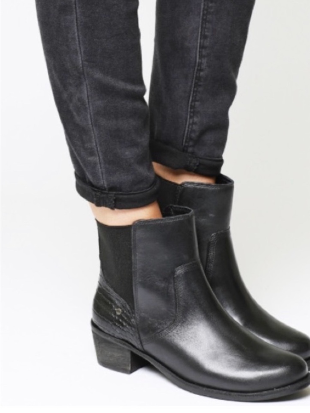 UGG Keller Croco Black Leather Ankle Boots